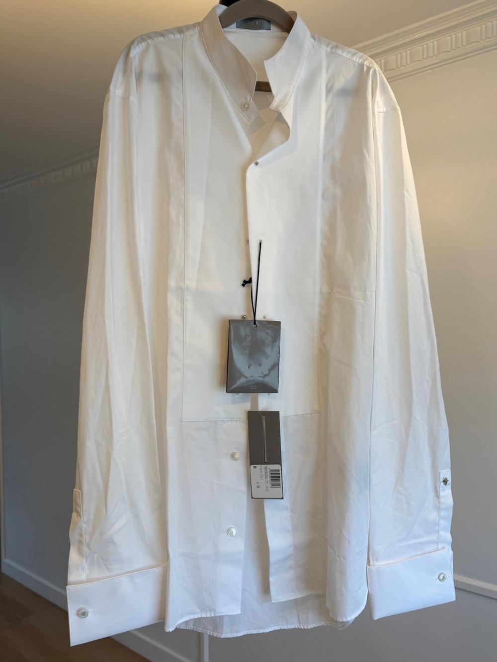 Dior with Bee Jewel - White Mandarin-Collar Dress Shirt - Men's Sz 38 NWT